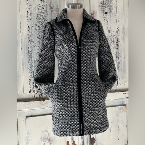 Talbots Jackets & Blazers - Talbots Wool Blend Black/Gray/White Long Zippered Coat Size Small